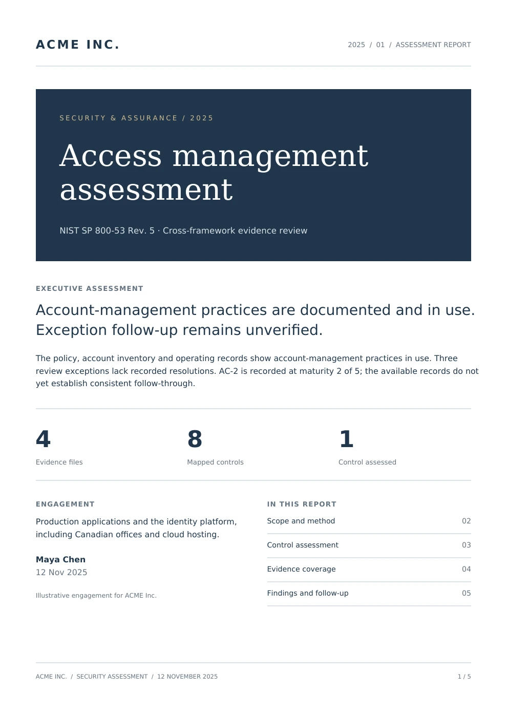 ACME Inc. branded assessment report